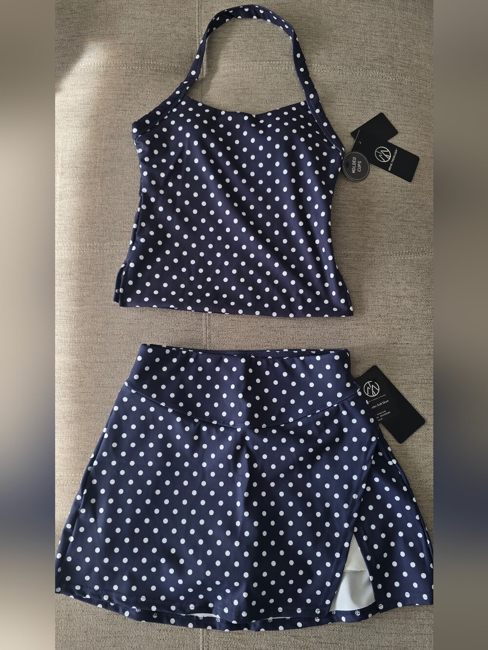 Move Theplogy Polka Dot Sports Bra Halter & Skort Set NWT Sz S